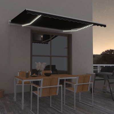 ZBXL Ručně zatahovací markýza s LED světlem 400 x 300 cm antracitová