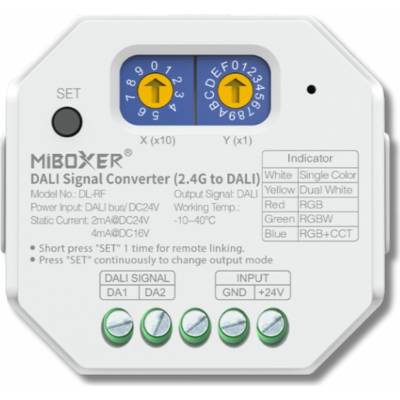 Mi-Light, Převodník signálu 2.4G na DALI, pro jednobarevné a RGB+CCT svítidla, 2.4GHz, Mi-Light, DL-RF