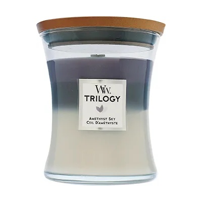WoodWick Trilogy Amethyst Sky ароматна свещ с дървен фитил 275 гр