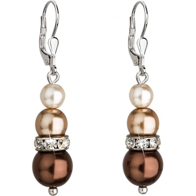 Evolution Group strieborné náušnice visiace s kryštálmi Swarovski hnedé okrúhle 31150.3