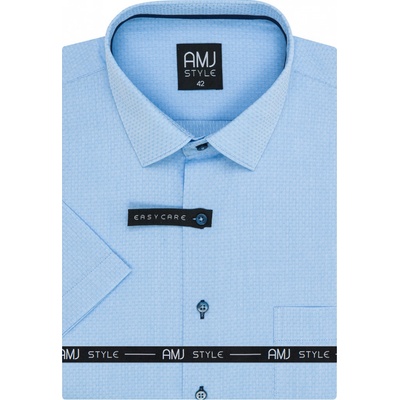 AMJ pánská košile krátký rukáv regular fit s vytkávaným síťovaným vzorem VKR1290 světle modrá