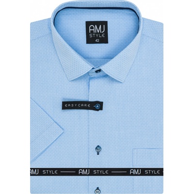 AMJ pánská košile krátký rukáv slim-fit s vytkávaným síťovaným vzorem VKSR1290 světle modrá