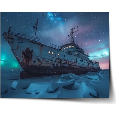 Sablio Plagát Vrak lode pri polárnej žiare - 60x40 cm