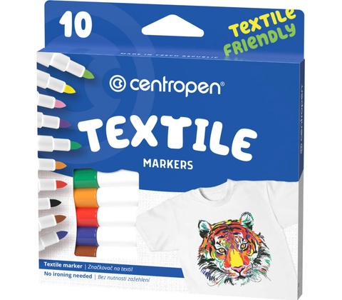 Fixy Centropen na textil 2739 10 barev červená oranžová žlutá světle zelená tmavě zelená modrá fialová růžová hnědá černá