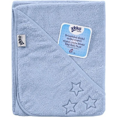 XKKO Organic BIO Bavlnená froté osuška s kapucňou 90x90 Baby Blue Stars