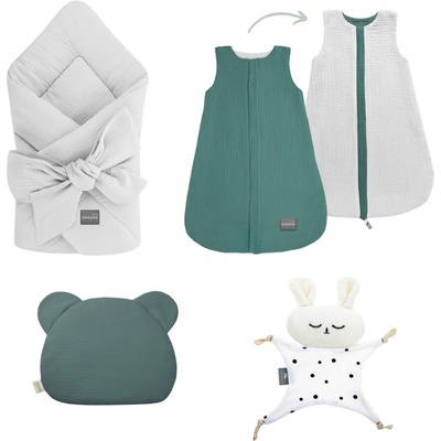 Sleepee Mušelínová súprava na spanie pre novorodencov Grey & Ocean green