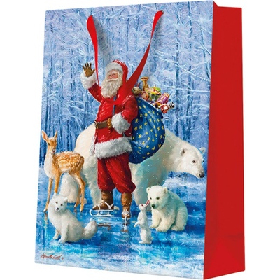 PAW Dárková taška velká - Santa Claus With Animals 30x12x41 cm