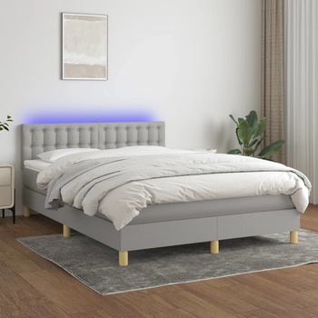vidaXL Боксспринг легло с матрак и LED, светлосиво, 140x190 см, плат (3134029)