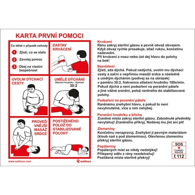 Walteco Karta prvej pomoci CZ, 180x150mm, plastová tabuľka , 20077