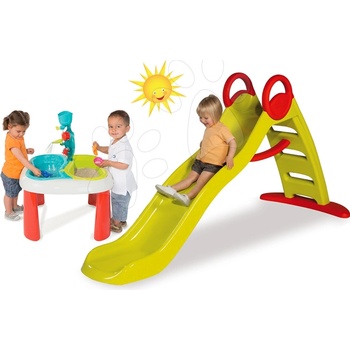 Smoby šmykľavka Toboggan Funny a stôl na hranie Voda&Piesok s mlynom