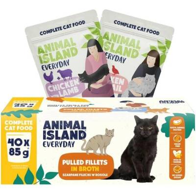 ANIMAL ISLAND Everyday Fillets in broth Chicken with lamb and Chicken with quail Box 40x85 g