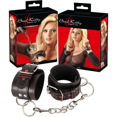 Кожени белезници с метална верига - Bad Kitty Handcuffs (BADKIT0175)