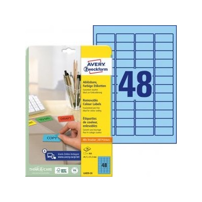 Etikety Avery odnímateľné 45,7x21,2 mm, modré