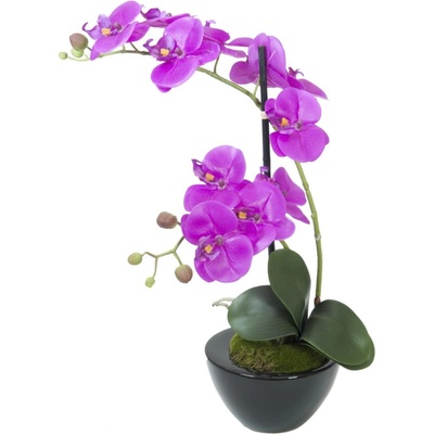 Umělá květina Fialová orchidej s květináčem - 11 květů, 45 cm