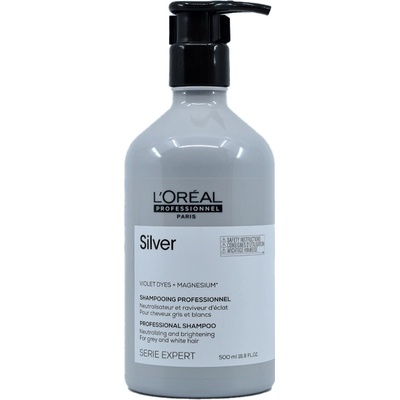 L´Oréal Stříbrný šampon pro šedé a bílé vlasy Magnesium Silver Neutralising Shampoo For Grey And White Hair 500 ml