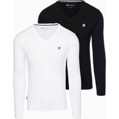 Ombre Clothing Комплект мъжки дълги ръкави SLIM FIT с V-образно деколте и лого 2 бр - микс бяло/черно V2 Z103 Ombre Clothing Ombre Clothing | Byal | МЪЖЕ | XL