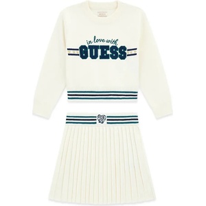 Guess Детски плетен комплект от две части Guess - Екрю пуловер и тъмносиня плисирана пола