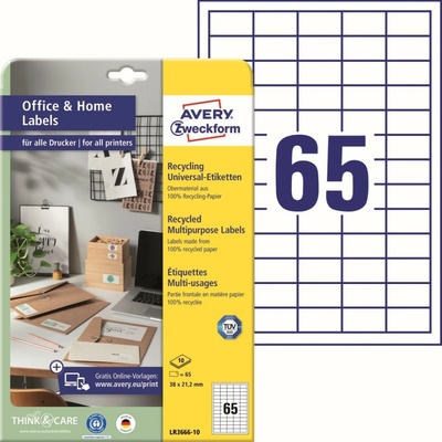 Avery Zweckform LR3666-10 Recyklované etikety 38x21,2 mm 650 ks bílé