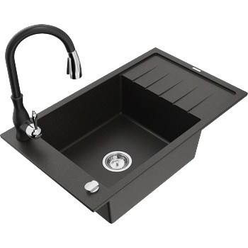 Mexen Elias гранитна мивка с 1 корито и отцедник и кухненски смесител Savita, черен/златен металик - 6511-75-672601-70 (6511-75-672601-70)
