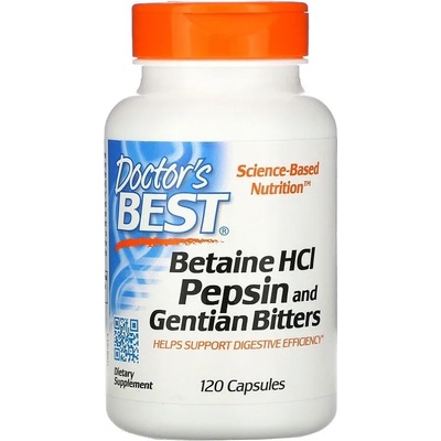 Doctor's Best Betaine HCL Pepsin and Gentian Bitters, 120 капсули, Doctor's Best
