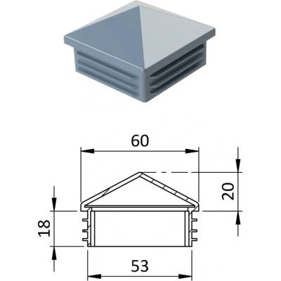 Krytka plastová se stříškou 60 x 60 mm, šedá
