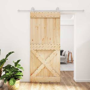 vidaXL Преплъзваща се врата Естествено и бяло 90 x 210 cm (3445041)