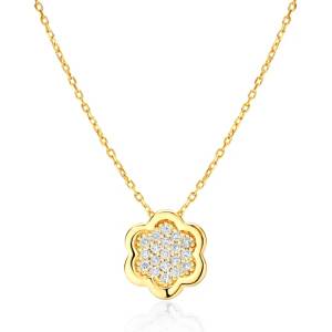 SAVICKI Колие с цвете, злато 585, бели диаманти 0.1К, 44 см