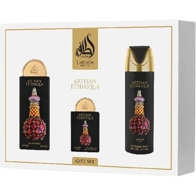 LATTAFA Pride Artisan Ethnique Унисекс подаръчен комплект Размер EDP 100 ml + EDP 20 ml + дезодорант спрей 200 ml + пълнител