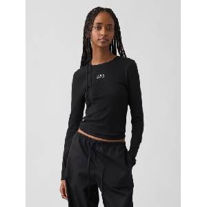 GAP Ребрести тениска с лого GAP GAP | Cheren | ЖЕНИ | XXS