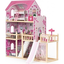 Eco Toys Drevený domček pre bábiky s terasou a šmýkačkou