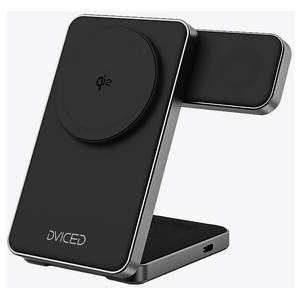 Dviced 3-in-1 Foldable Qi2 magnetic wireless charger stand w cable, wall charger - Black (DV230010)