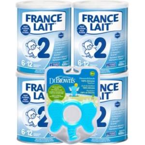 France Lait 2 с желязо + DHA 6-12 месеца 4x400g + Dr. Brown’s Гризалка Flexees Friends (IP4987)