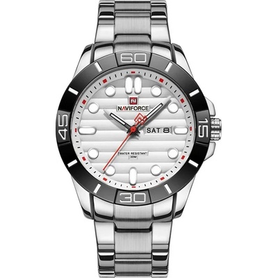 Curren Мъжки часовник Naviforce Jemadar, Неръждаема стомана, Сребрист / Бял (NAVIFORCE-9198-SILVER-WHITE)