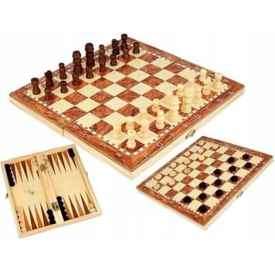 SZACHY DREWNIANE MAGNETYCZNE KLASYCZNE DUŻE WARCABY GRA BACKGAMON 29x29cm