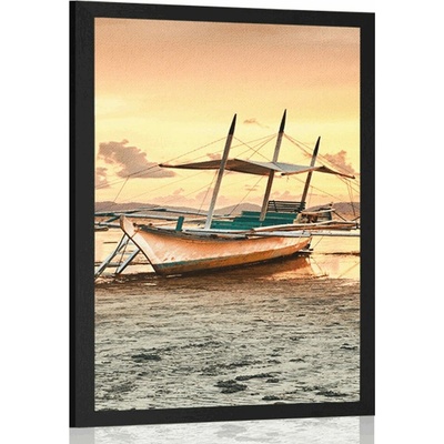 Plakát loďky při západu slunce - 30x45 black