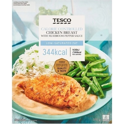 Tesco Pečená kuracia fileta v hubovej omáčke s varenou ryžou a dusenou zelenou fazuľkou 370 g