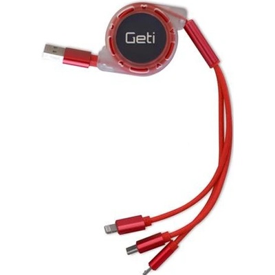 Geti GCU 02 USB 3v1 samonavíjecí, červený