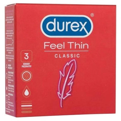 Durex Feel Thin Classic 3 бр тънки презервативи със силиконов лубрикантен гел
