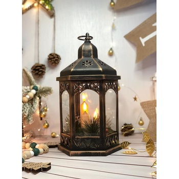 MagicHome Lampáš Vianoce Morocco LED sviečky čierny 3xAAA plast časovač 18x15x32 cm