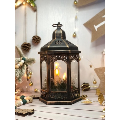 MagicHome Lampáš Morocco LED sviečky čierny 3xAAA plast časovač 18x15x32 cm