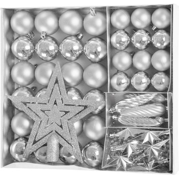 MagicHome Gulesada 50 ks 4-5 cm strieborné hviezda girlanda šiška na vianočný stromček