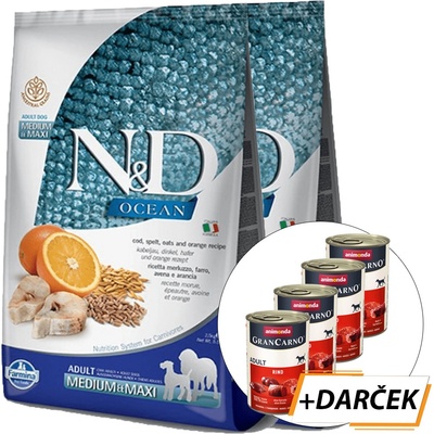 N&D dog Ocean Adult Medium & Maxi Codfish spelt oats & orange 2 x 12 kg