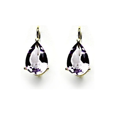 Čištín Zlaté náušnice, přírodní světlý ametyst, slza 12x8 mm, žluté i bílé zlato, NK 1360