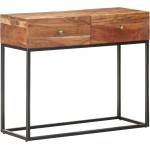 vidaXL Конзолна маса, сива, 90x35x75 cм, грубо акациево дърво (320917)