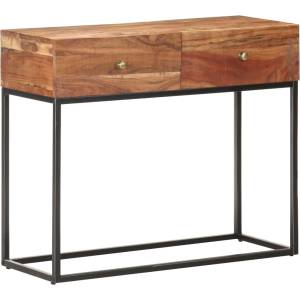 vidaXL Конзолна маса, сива, 90x35x75 cм, грубо акациево дърво (320917)