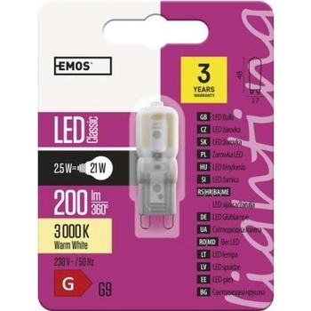 Emos LED žárovka Classic JC A++ 2,5W G9 teplá bílá