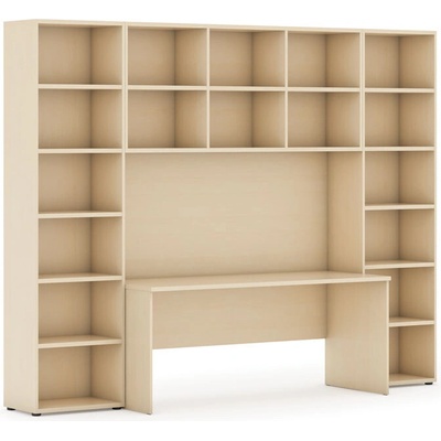 Zostavy knižníc INTEGRO so stolom, vyššie, 2950x700/400x2300 mm, breza