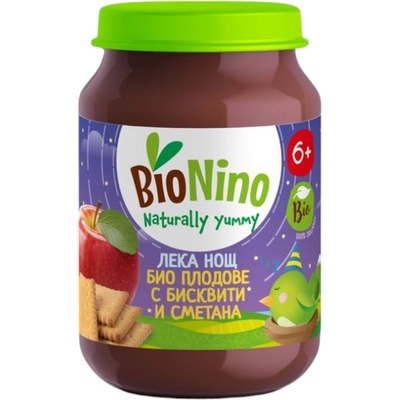 BioNino Био пюре BioNino Лека нощ - Плодове с бисквити и сметана, 6 м+, 190 g (BN2492)