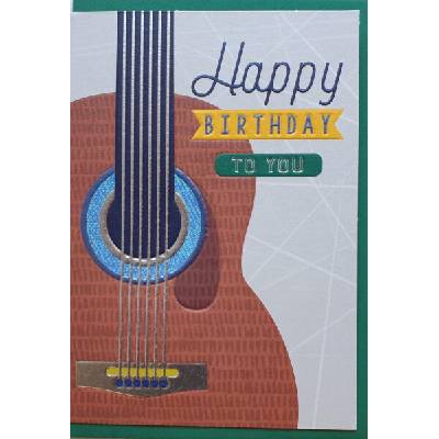 Přání bez textu Happy Birthday s motivem klasické kytary