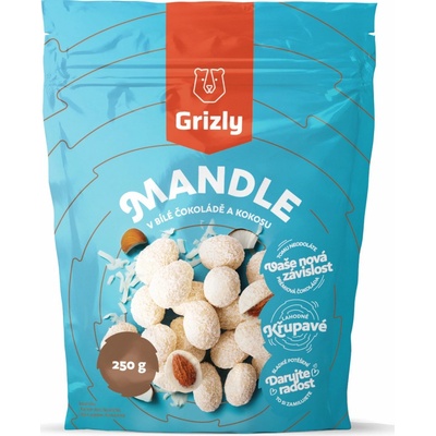GRIZLY Mandle v bielej čokoláde s kokosom 250 g